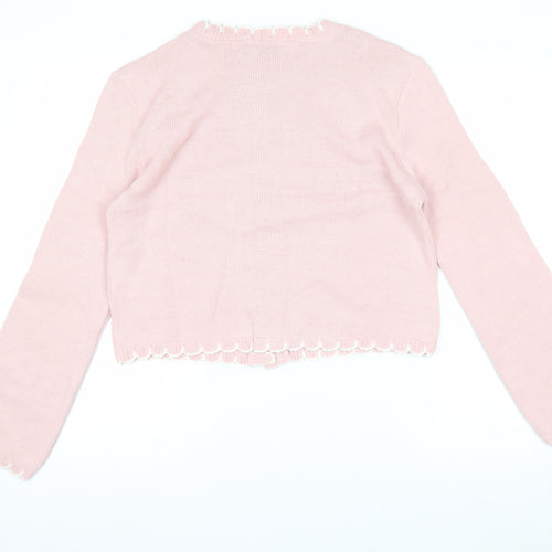 ASOS DESIGN Women's Pink Long Sleeve Ruffle Button Cardigan XS