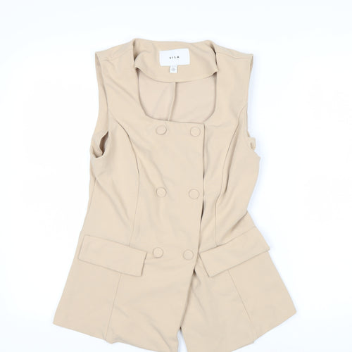 Vila Women Beige Sleeveless Double-Breasted Waistcoat Size 12