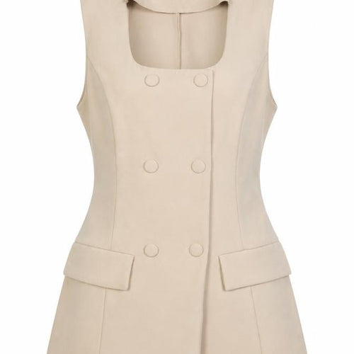Vila Women Beige Sleeveless Double-Breasted Waistcoat Size 12