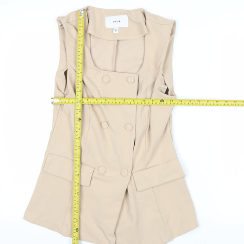Vila Women Beige Sleeveless Double-Breasted Waistcoat Size 12