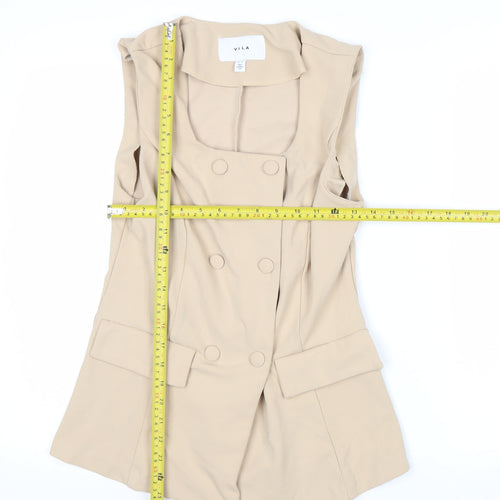 Vila Women Beige Sleeveless Double-Breasted Waistcoat Size 12