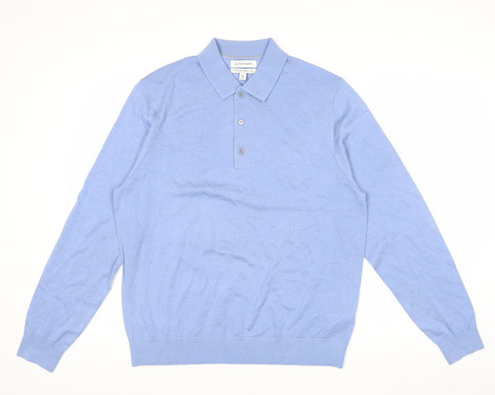 Marks and Spencer Autograph Blue Merino Wool Men's L Long Sleeve Polo