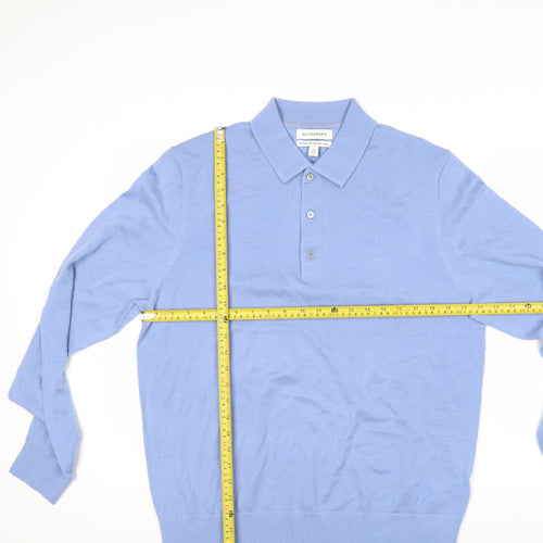 Marks and Spencer Autograph Blue Merino Wool Men's L Long Sleeve Polo