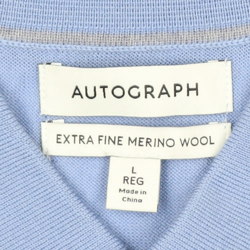 Marks and Spencer Autograph Blue Merino Wool Men's L Long Sleeve Polo