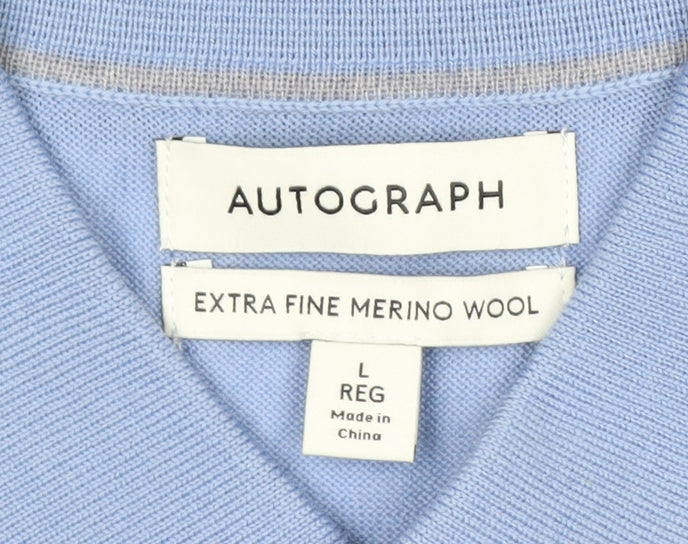 Marks and Spencer Autograph Blue Merino Wool Men's L Long Sleeve Polo