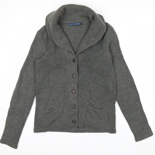Ralph Lauren Women's Grey M Cardigan Cotton Cashmere Shawl Collar Knit