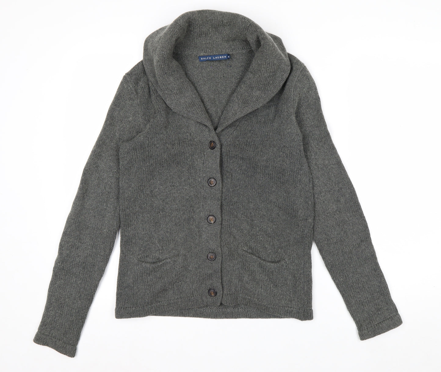 Ralph Lauren Women's Grey M Cardigan Cotton Cashmere Shawl Collar Knit