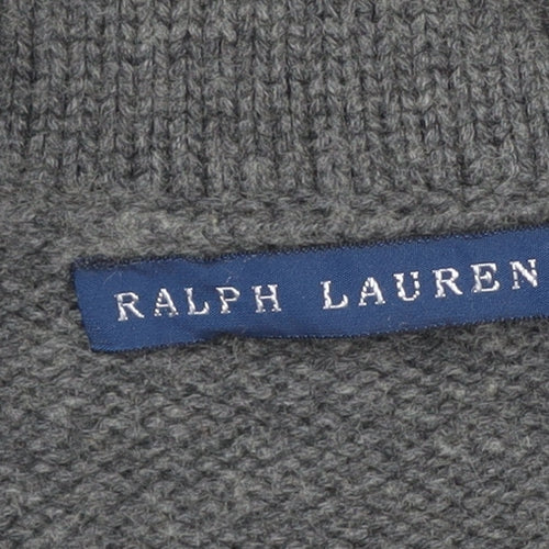 Ralph Lauren Women's Grey M Cardigan Cotton Cashmere Shawl Collar Knit