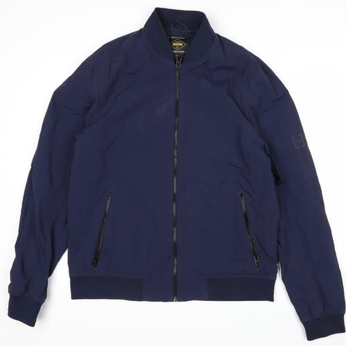 Next Men's Blue Nylon Bomber Jacket L Casual Zip Pockets