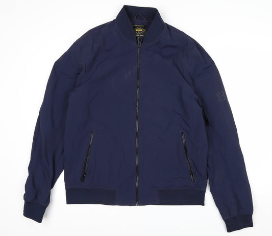 Next Men's Blue Nylon Bomber Jacket L Casual Zip Pockets