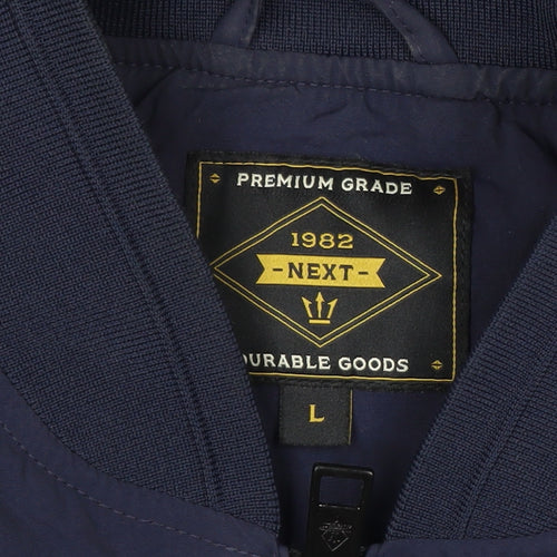 Next Men's Blue Nylon Bomber Jacket L Casual Zip Pockets