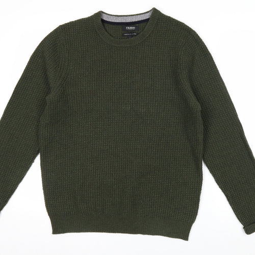 FARHI by Nicole Farhi Men's Green Wool Blend Waffle Knit Jumper M