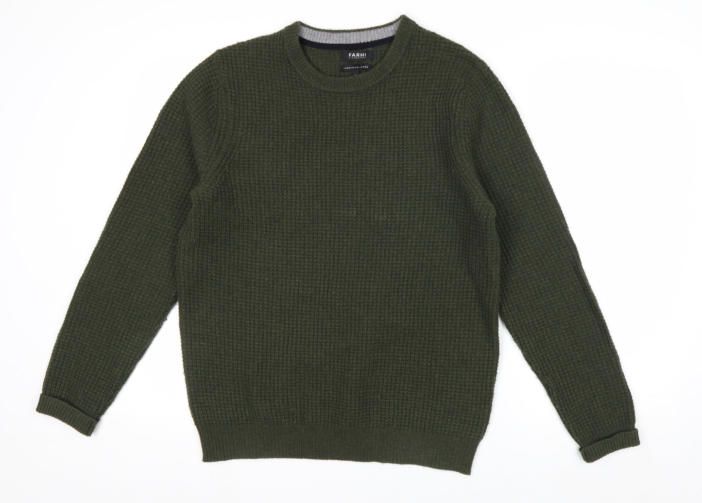 FARHI by Nicole Farhi Men's Green Wool Blend Waffle Knit Jumper M