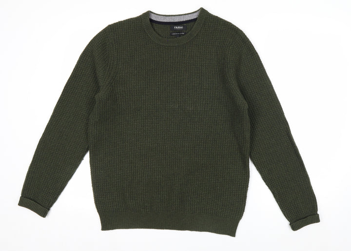 FARHI by Nicole Farhi Men's Green Wool Blend Waffle Knit Jumper M