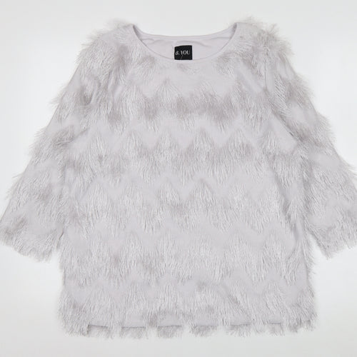 B.YOU Women’s Grey Faux Fur Trim 3/4 Sleeve Blouse Size 12