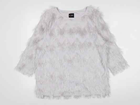 B.YOU Women’s Grey Faux Fur Trim 3/4 Sleeve Blouse Size 12