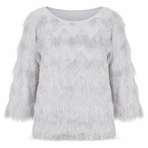 B.YOU Women’s Grey Faux Fur Trim 3/4 Sleeve Blouse Size 12