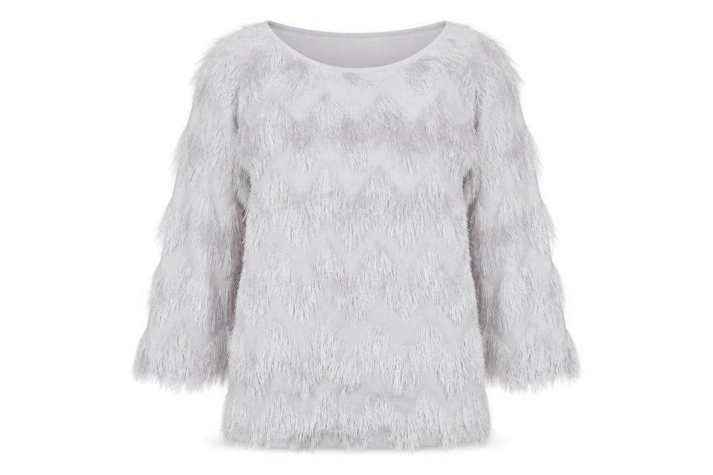 B.YOU Women’s Grey Faux Fur Trim 3/4 Sleeve Blouse Size 12