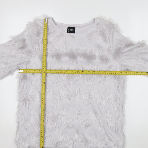B.YOU Women’s Grey Faux Fur Trim 3/4 Sleeve Blouse Size 12