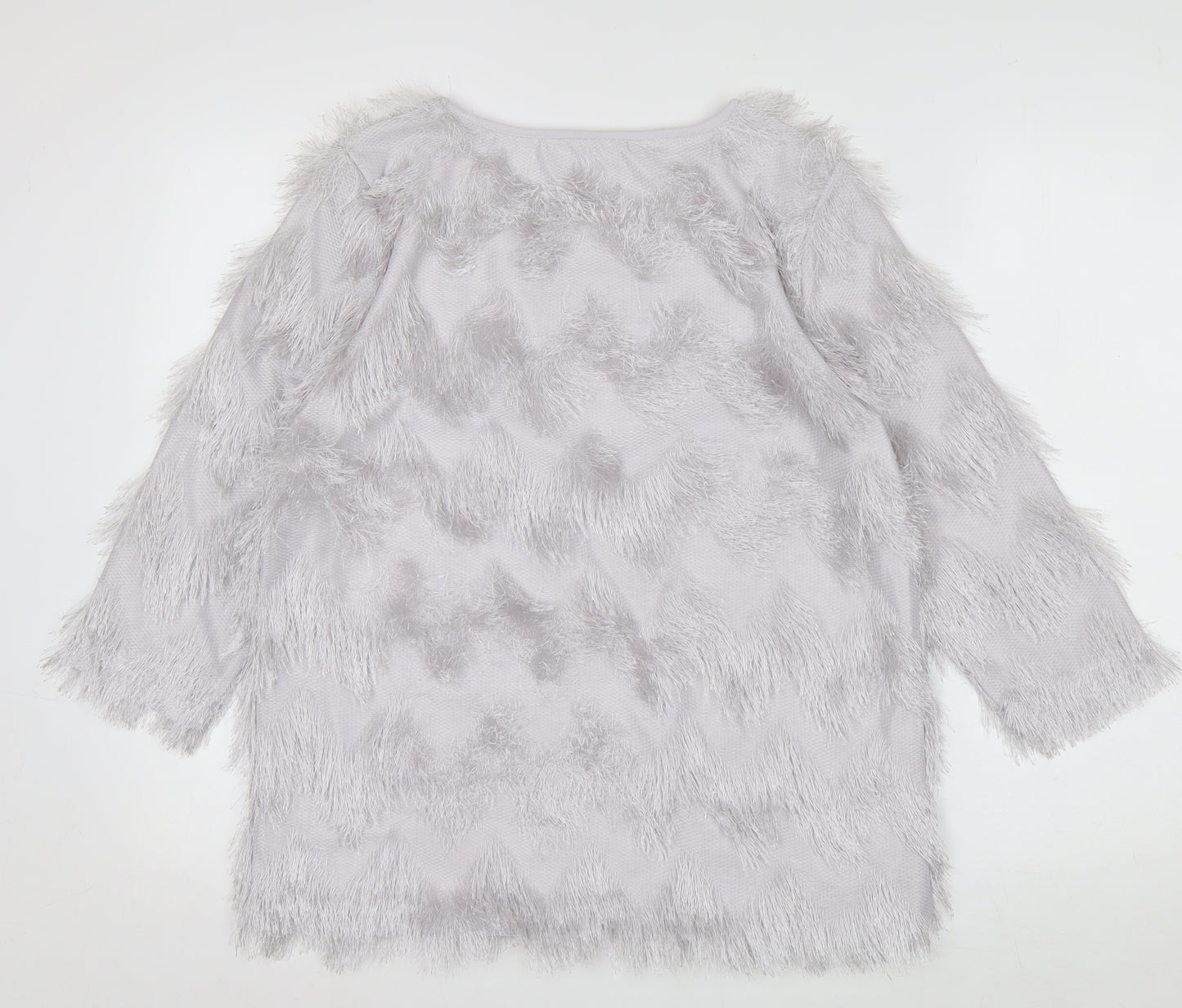 B.YOU Women’s Grey Faux Fur Trim 3/4 Sleeve Blouse Size 12
