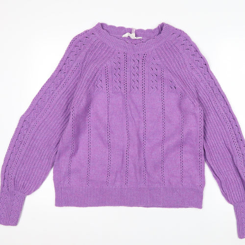 Marks and Spencer Per Una Women's Purple Cable Knit Jumper Size 16
