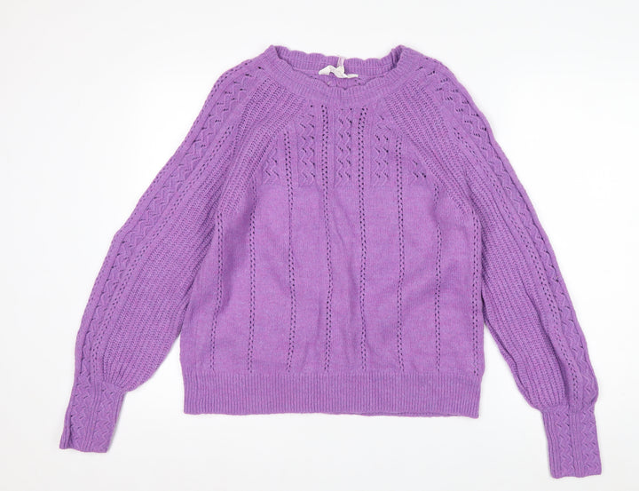 Marks and Spencer Per Una Women's Purple Cable Knit Jumper Size 16