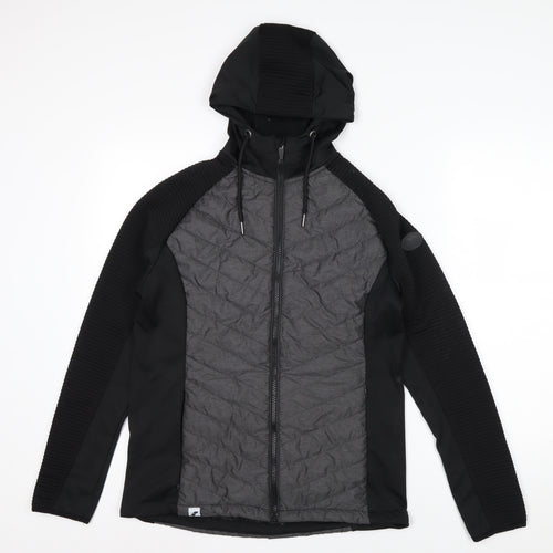 Trespass Women Black Grey Quilted Hooded Full Zip Jacket UK 12