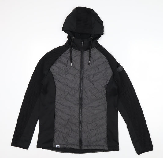 Trespass Women Black Grey Quilted Hooded Full Zip Jacket UK 12