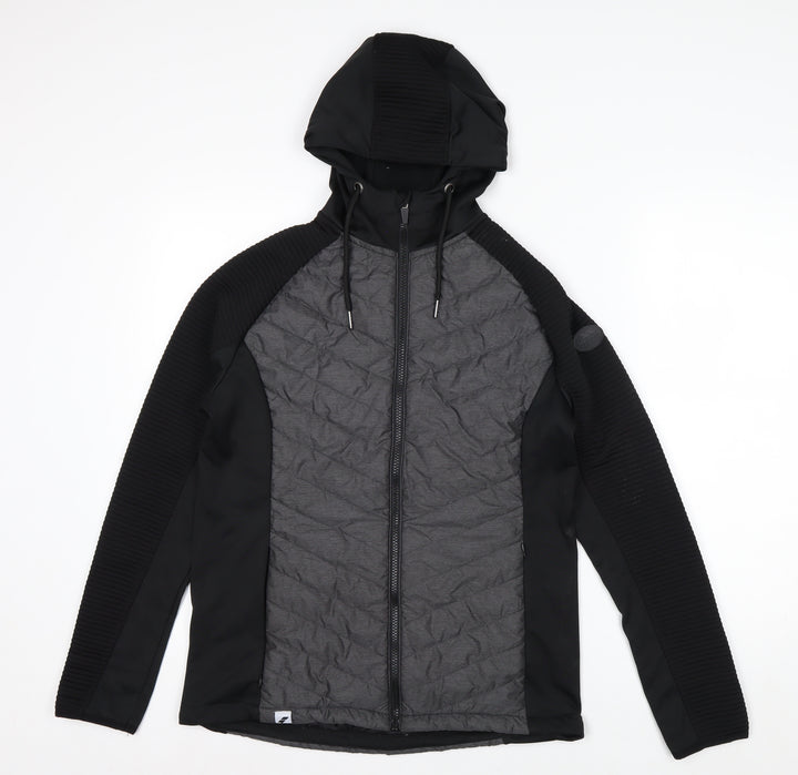 Trespass Women Black Grey Quilted Hooded Full Zip Jacket UK 12