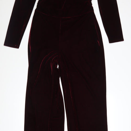 Reiss Womens Burgundy Velvet One Shoulder Jumpsuit UK 10