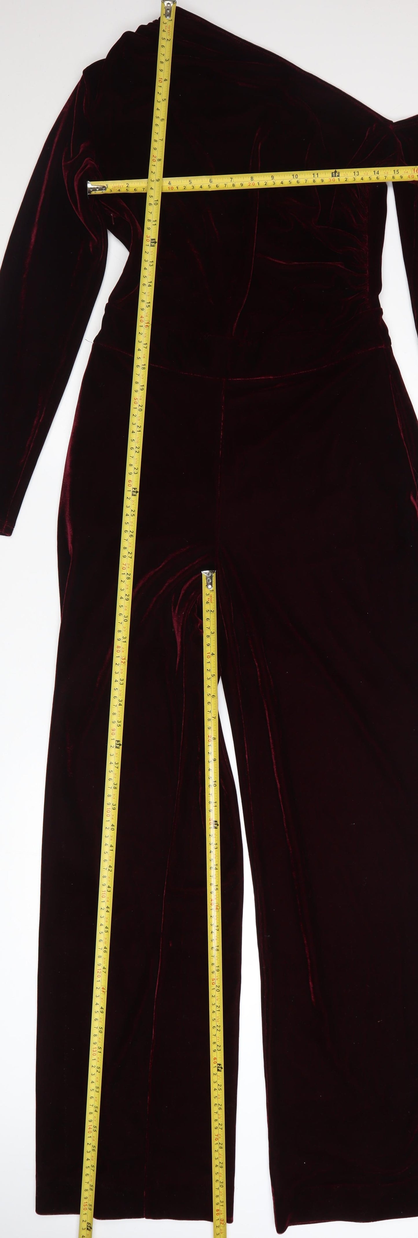 Reiss Womens Burgundy Velvet One Shoulder Jumpsuit UK 10