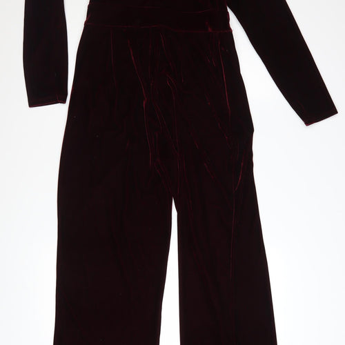 Reiss Womens Burgundy Velvet One Shoulder Jumpsuit UK 10