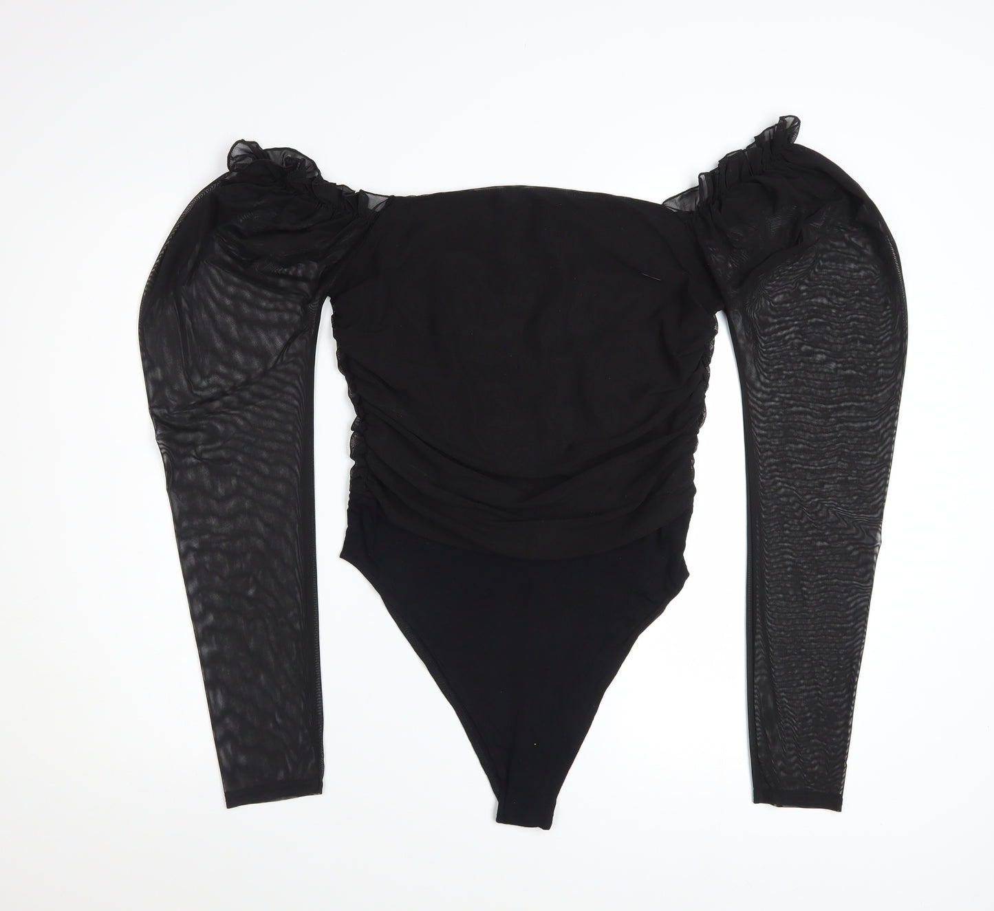 Boohoo Women's Black Off Shoulder Puff Sleeve Bodysuit Size 14