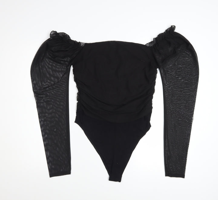 Boohoo Women's Black Off Shoulder Puff Sleeve Bodysuit Size 14