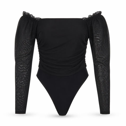 Boohoo Women's Black Off Shoulder Puff Sleeve Bodysuit Size 14