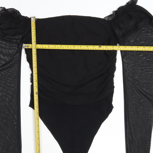 Boohoo Women's Black Off Shoulder Puff Sleeve Bodysuit Size 14