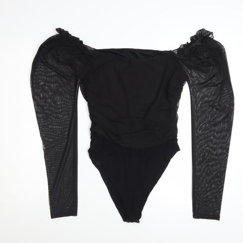 Boohoo Women's Black Off Shoulder Puff Sleeve Bodysuit Size 14