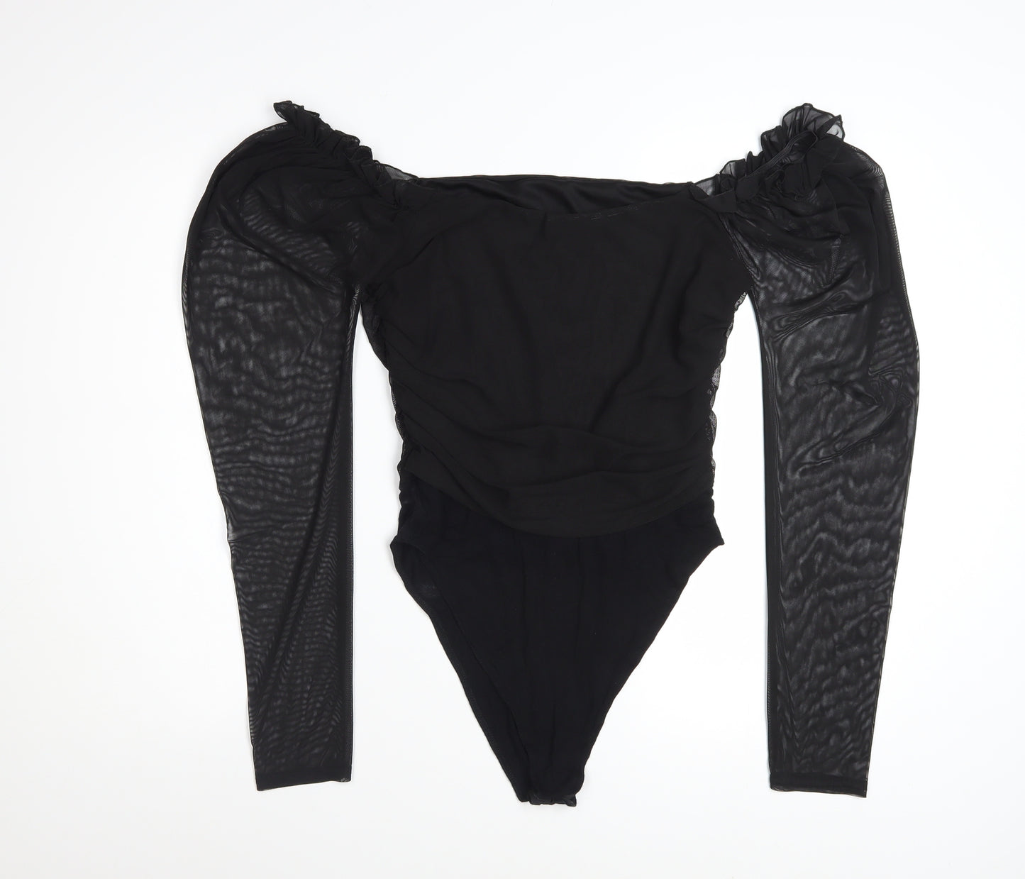Boohoo Women's Black Off Shoulder Puff Sleeve Bodysuit Size 14