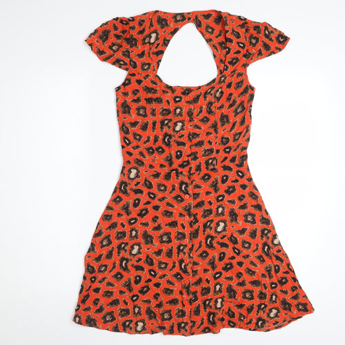 Topshop Women's Red Leopard Print A-Line Cut Out Dress Size 6