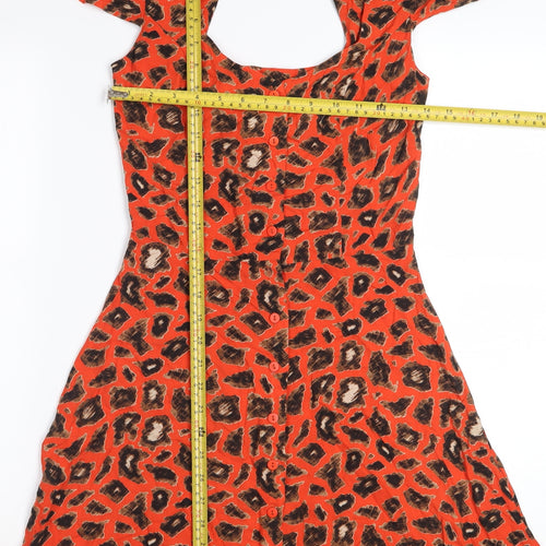 Topshop Women's Red Leopard Print A-Line Cut Out Dress Size 6