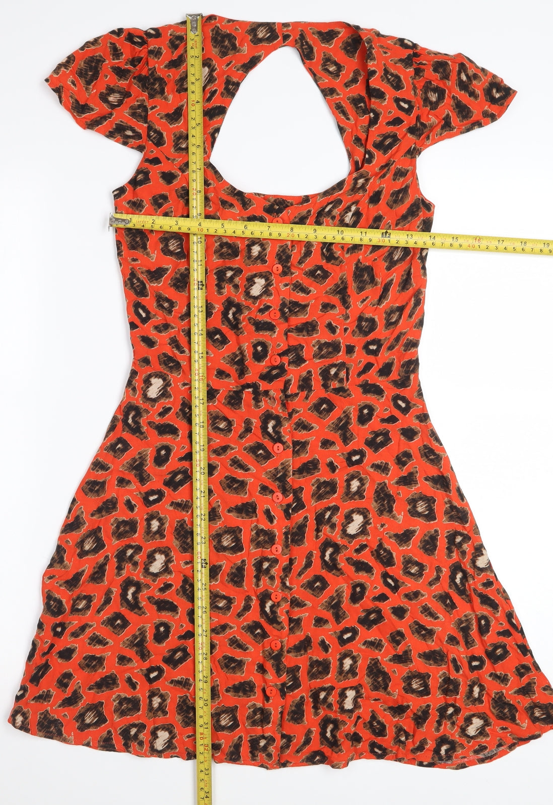 Topshop Women's Red Leopard Print A-Line Cut Out Dress Size 6