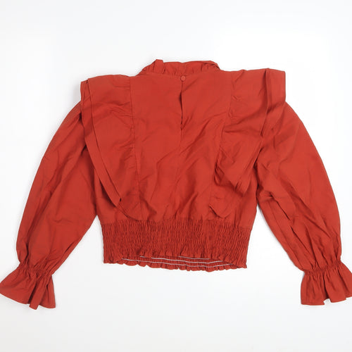 Zara Womens Red Cropped Ruffle Blouse Size S Long Sleeve Cotton