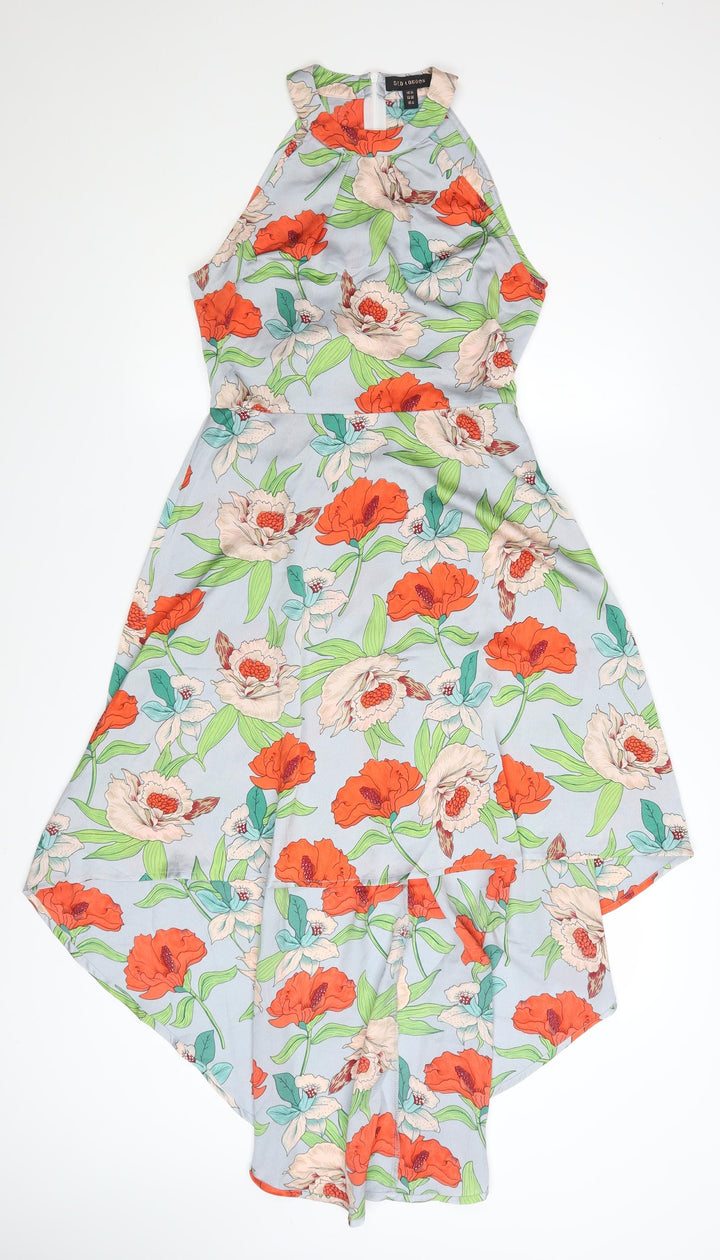 QED London Women's Multicoloured Floral Hi-Low A-Line Dress Size 10