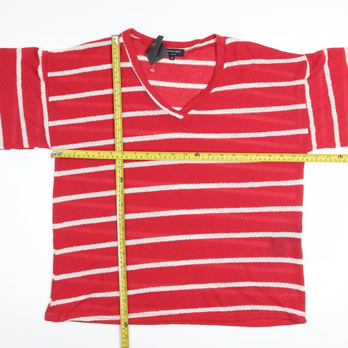 JD Williams Women's Red Striped V-Neck Short Sleeve T-Shirt Size 8