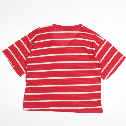 JD Williams Women's Red Striped V-Neck Short Sleeve T-Shirt Size 8