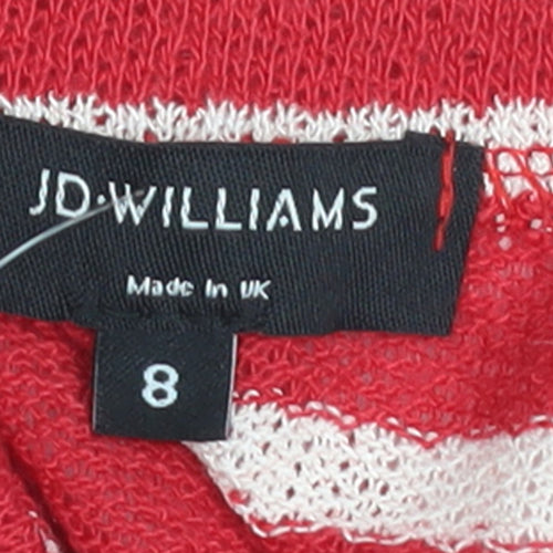 JD Williams Women's Red Striped V-Neck Short Sleeve T-Shirt Size 8
