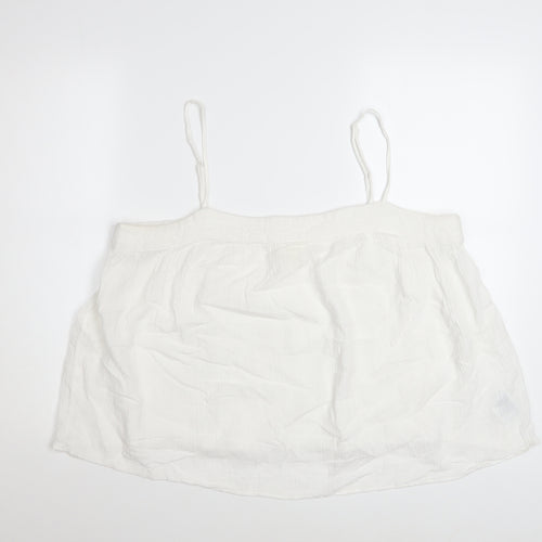 H&M Women White Camisole Tank Top L Cotton Linen Summer