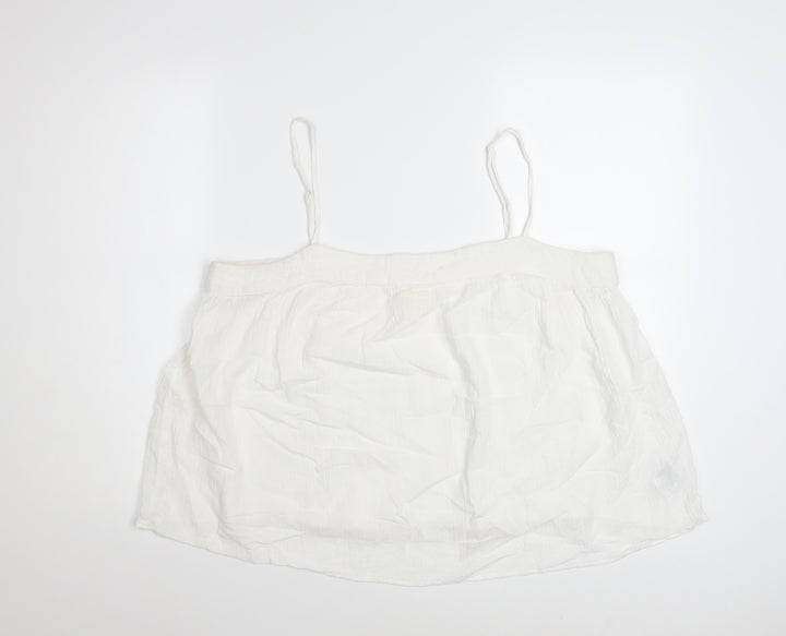 H&M Women White Camisole Tank Top L Cotton Linen Summer