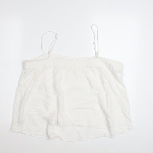 H&M Women White Camisole Tank Top L Cotton Linen Summer