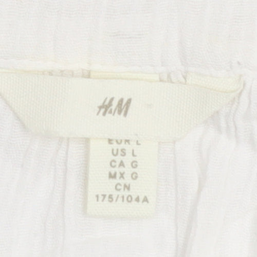 H&M Women White Camisole Tank Top L Cotton Linen Summer